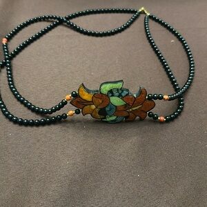 Sander Wesolek unsigned beaded necklace with carved flowers